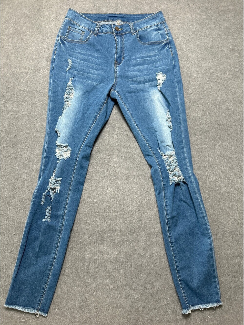 Women's Distressed Skinny Jeans Medium Wash Stretch Denim Size M